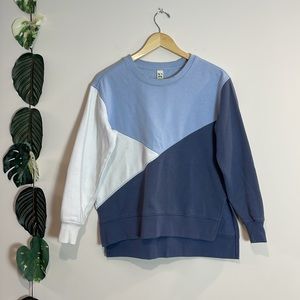 Blue‎ Colorblock Crew Neck Fleece Sweater S